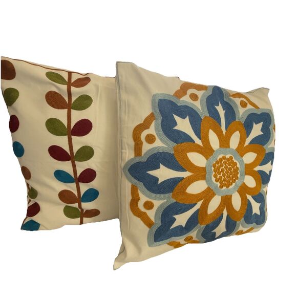 Kittmin Embroidered Boho Fall Floral Decorative Set Of 2 Throw Pillows Couch - Picture 2 of 10